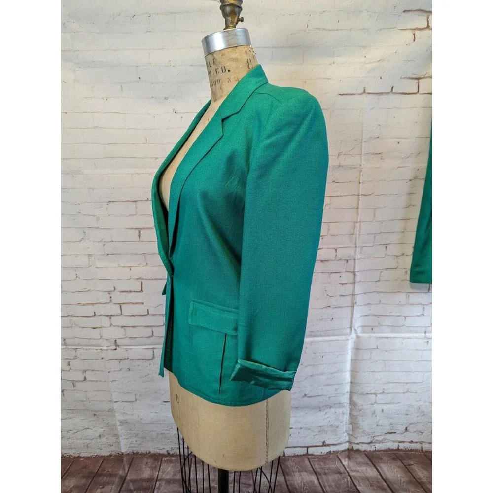 Vintage Christian Dior Womens Skirt Suit Kelly Green Petites 6 Blazer 10 Skirt